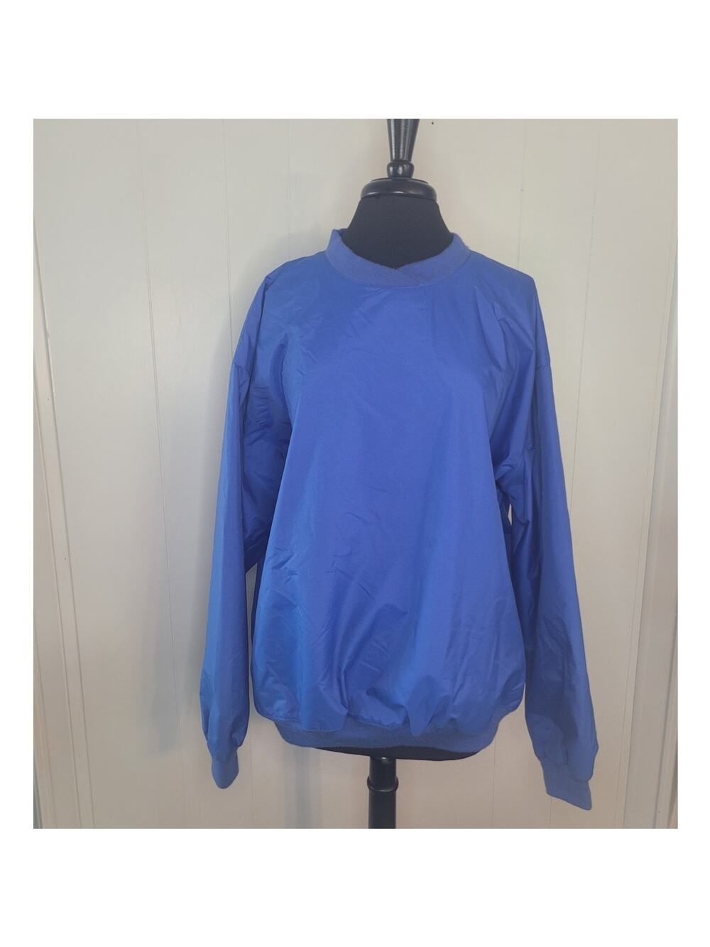 Vtg 80's Holloway Blue Nylon PULLOVER Stadium Windbreaker Baseball RINGER Jacket
